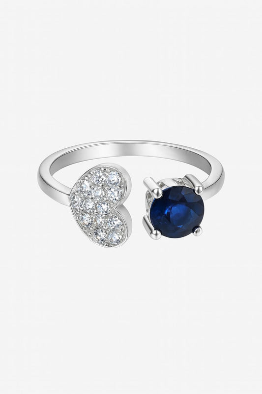 Anillo corazón con zirnconia azul (ajustable)